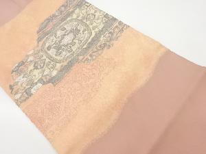 抽象横段に草花模様織出し名古屋帯